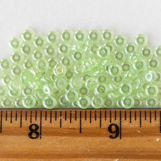 4mm Rondelle Beads - Peridot Green Luster - 100 Beads