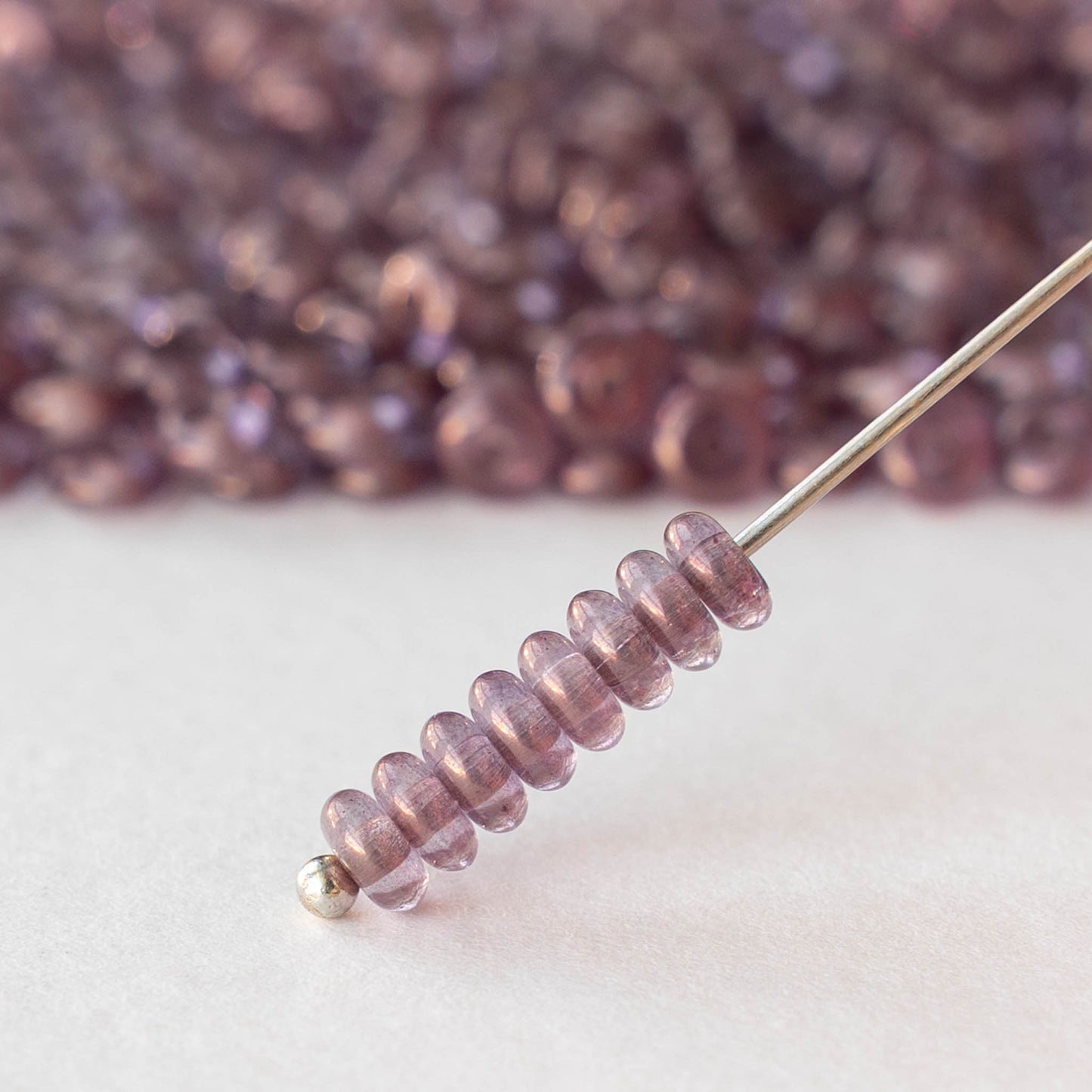 4mm Glass Rondelle Beads - Purple Luster - 100 beads