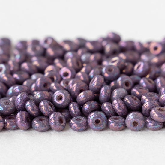 4mm Glass Rondelle Beads - Opaque Purple Luster - 100 beads