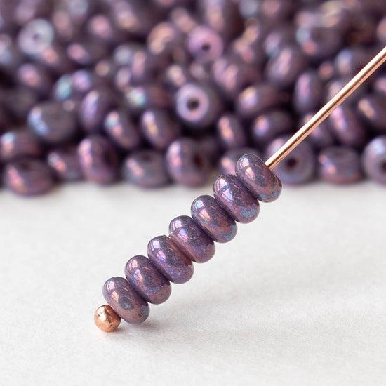 4mm Glass Rondelle Beads - Opaque Purple Luster - 100 beads