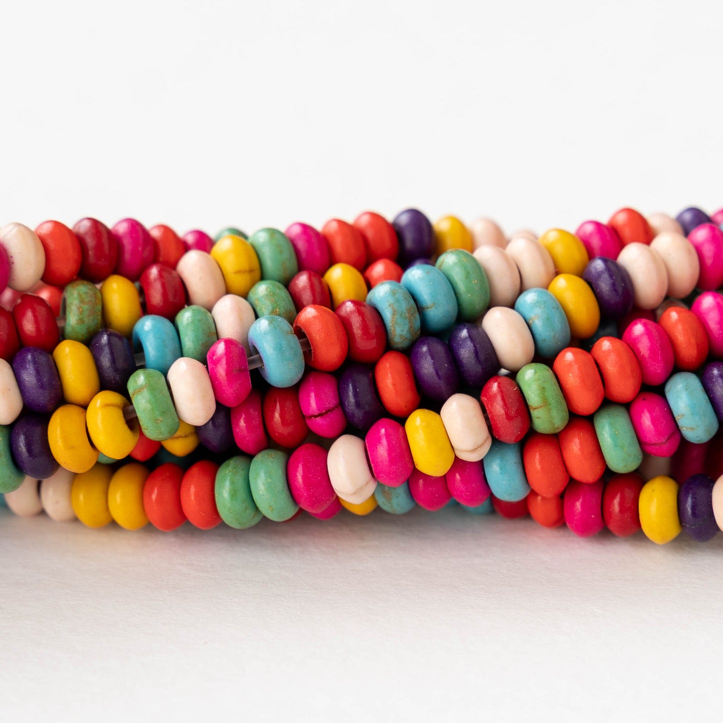 4mm Howlite Rondelles - Rainbow - 16 inch strand ~170 beads