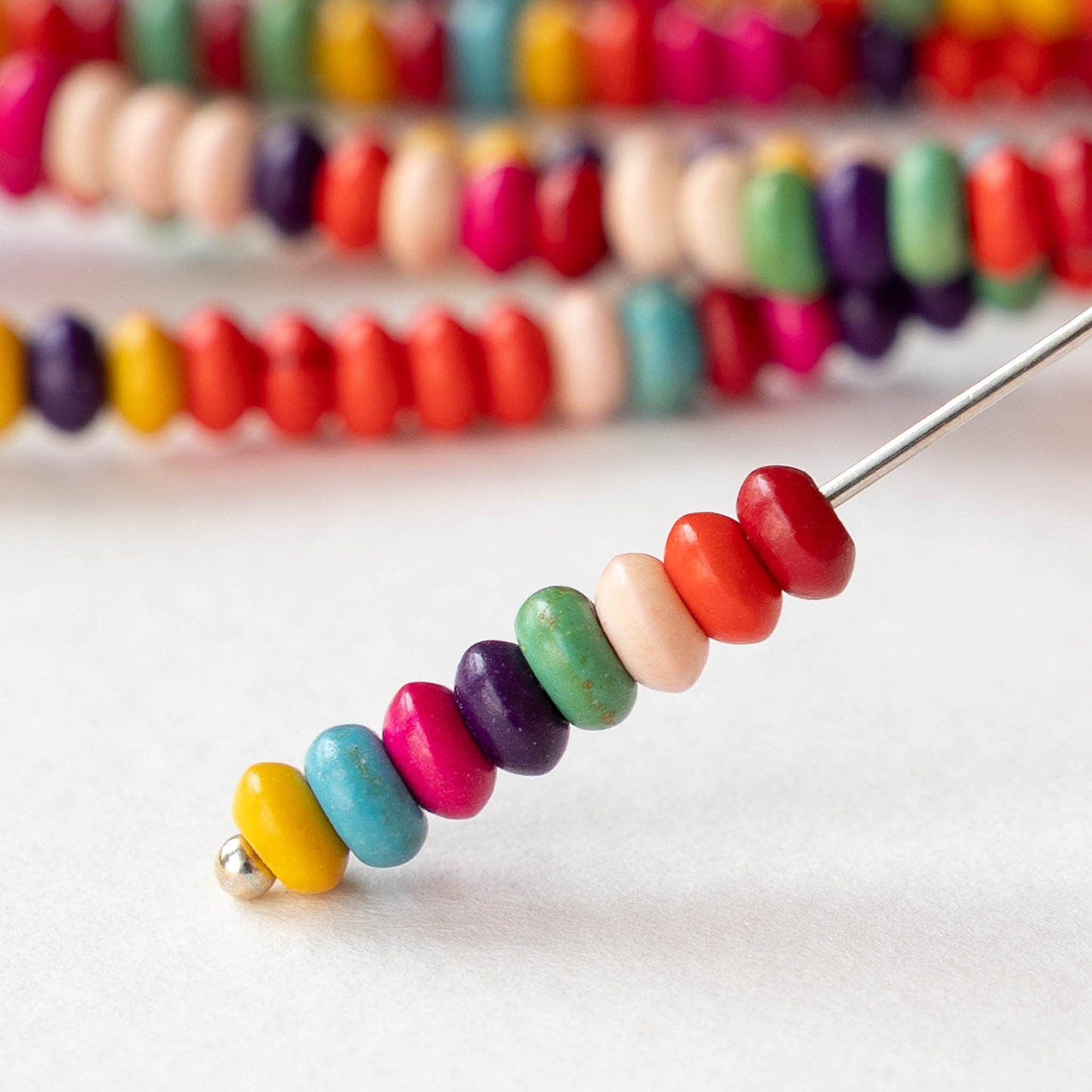 4mm Howlite Rondelles - Rainbow - 16 inch strand ~170 beads