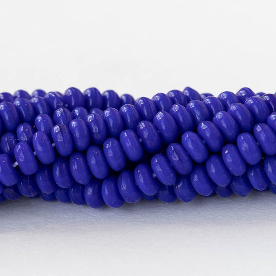 4mm Glass Rondelle Beads - Royal Blue - 100 Beads