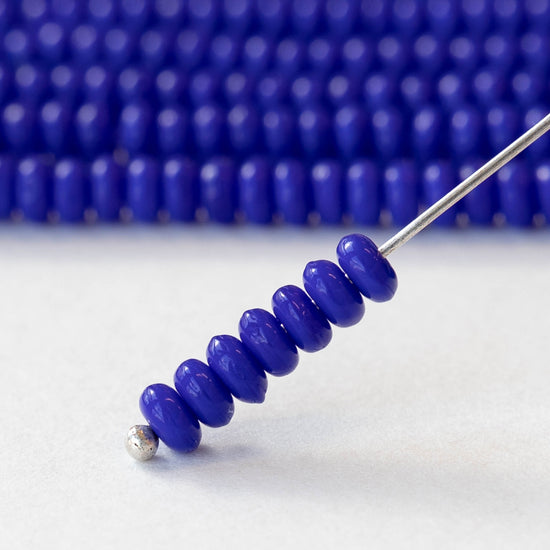 4mm Glass Rondelle Beads - Opaque Royal Blue - 100 Beads