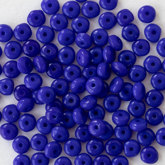 4mm Glass Rondelle Beads - Royal Blue - 100 Beads