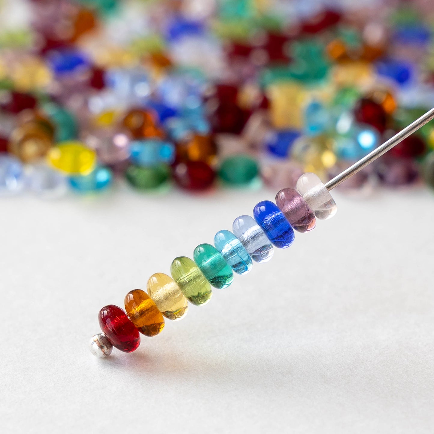 4mm Glass Rondelle Beads - Transparent Color Mix - 100 beads