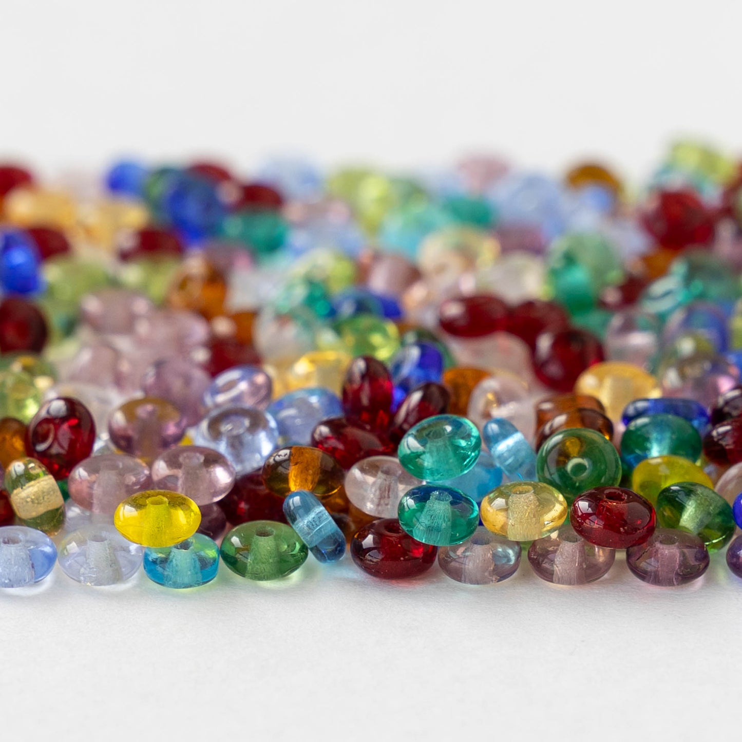 4mm Glass Rondelle Beads - Transparent Color Mix - 100 beads