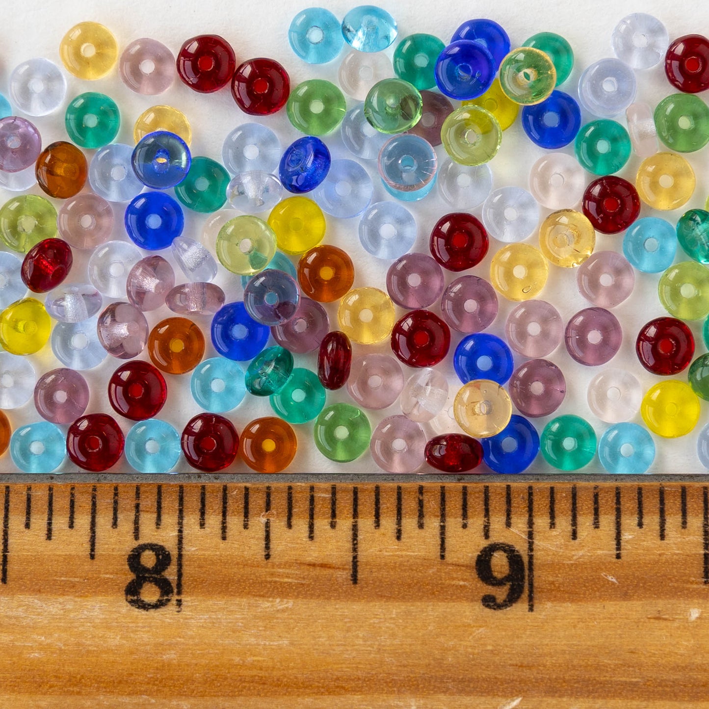 4mm Glass Rondelle Beads - Transparent Color Mix - 100 beads