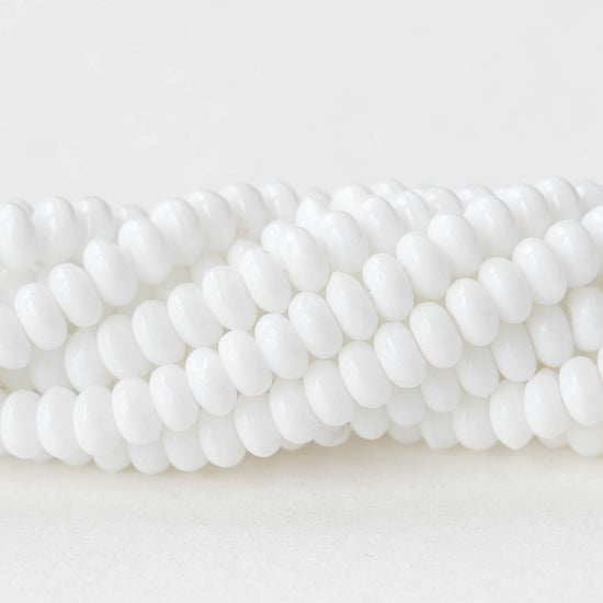 4mm Rondelle Beads - Opaque White - 100 Beads