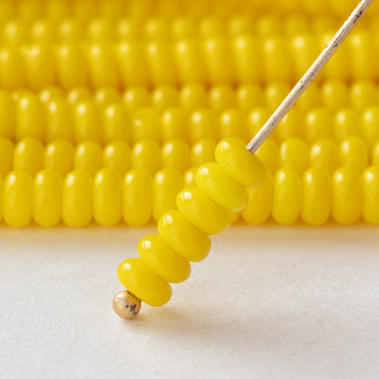 4mm Rondelle Beads - Opaque Lemon Yellow - 100 Beads