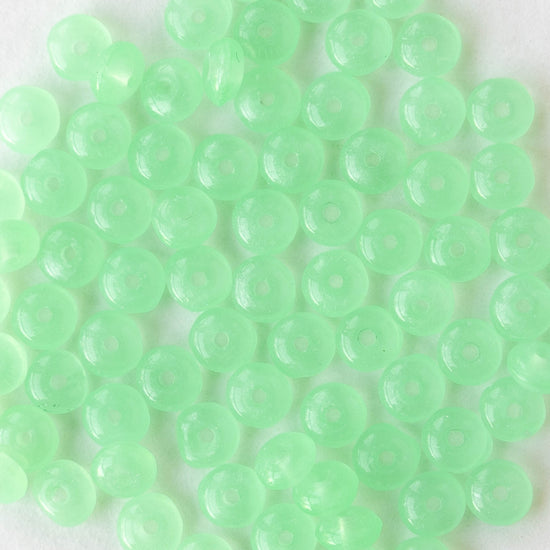 4mm Glass Rondelle Beads - Opaline Light Green - 50 or 100 Beads