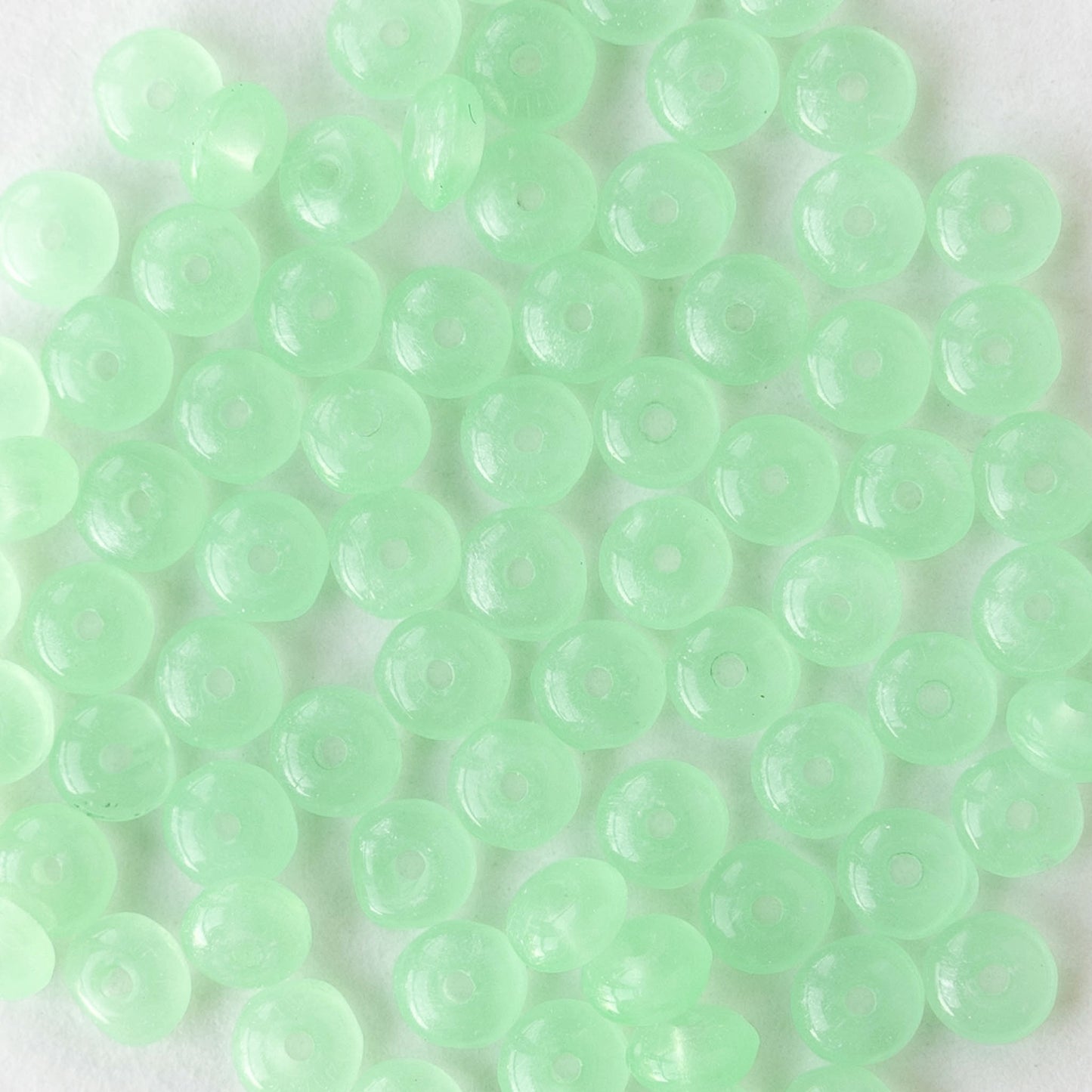 4mm Glass Rondelle Beads - Opaline Light Green - 50 or 100 Beads
