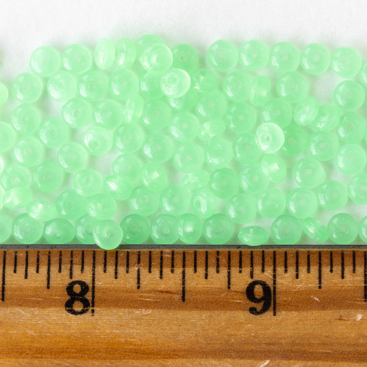 4mm Glass Rondelle Beads - Opaline Light Green - 50 or 100 Beads