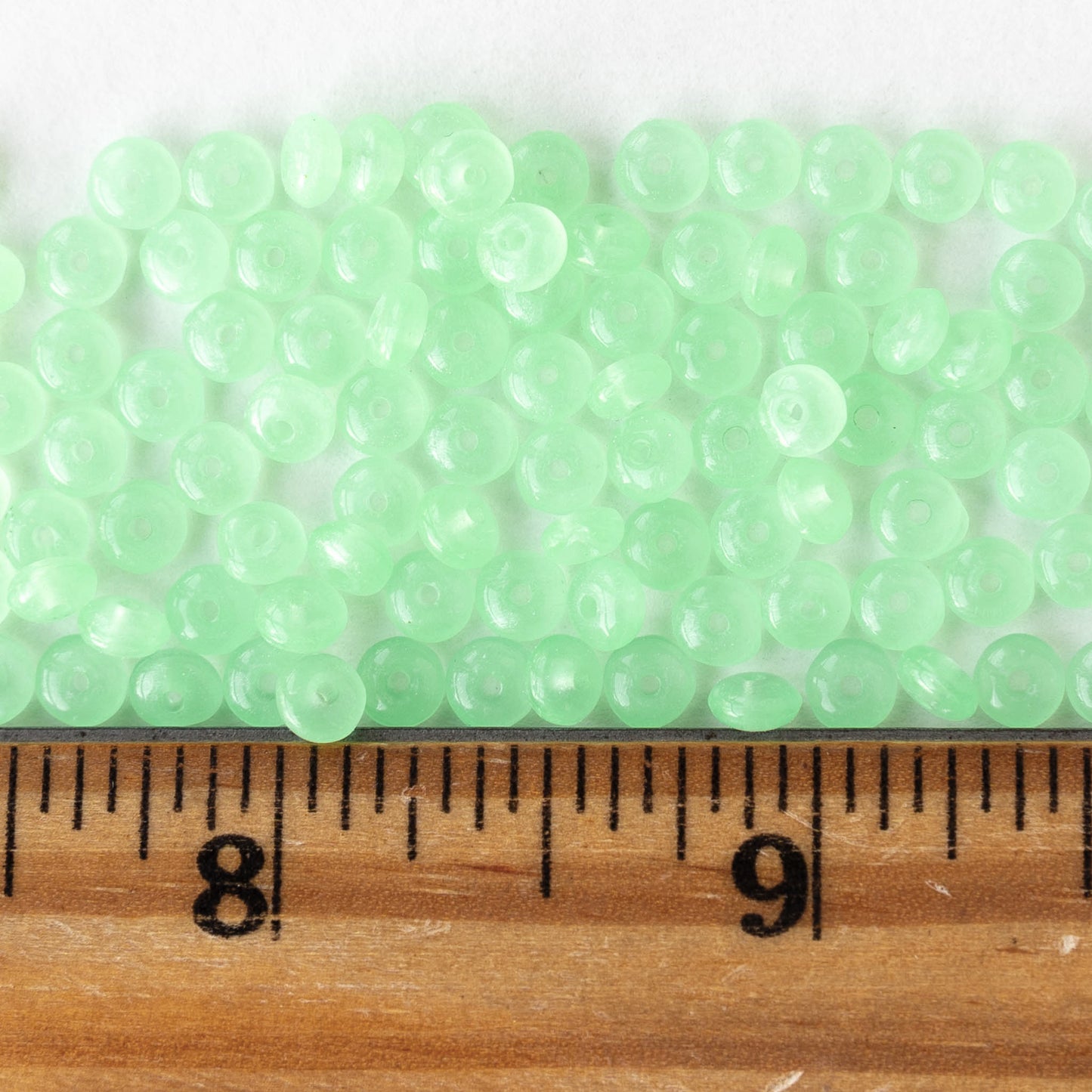 4mm Glass Rondelle Beads - Opaline Light Green - 50 or 100 Beads