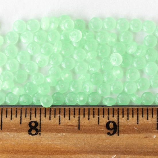 4mm Glass Rondelle Beads - Opaline Light Green - 50 or 100 Beads