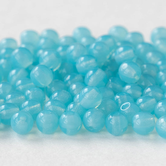 4mm Round Glass Beads -  Baby Blue Opaline- 120 Beads