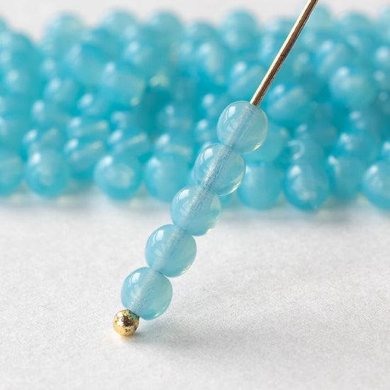 4mm Round Glass Beads -  Baby Blue Opaline- 120 Beads