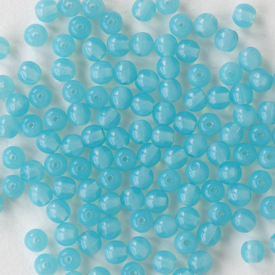 4mm Round Glass Beads -  Baby Blue Opaline- 120 Beads