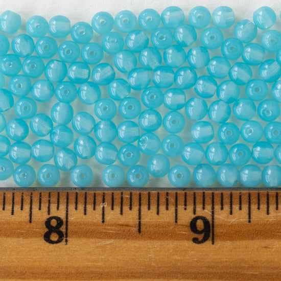 4mm Round Glass Beads -  Baby Blue Opaline- 120 Beads