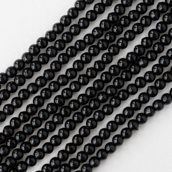 4mm Round Glass Beads - Opaque Black - 50 or 100 beads