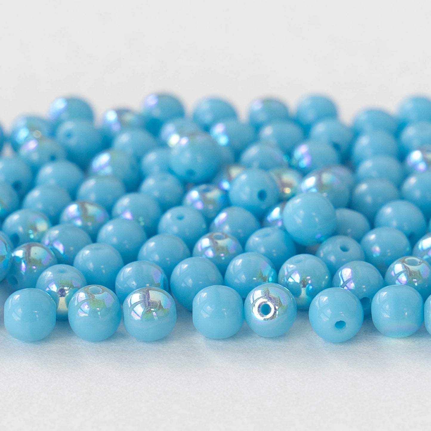 4mm Round Glass Beads - Opaque Aqua Blue AB - 120