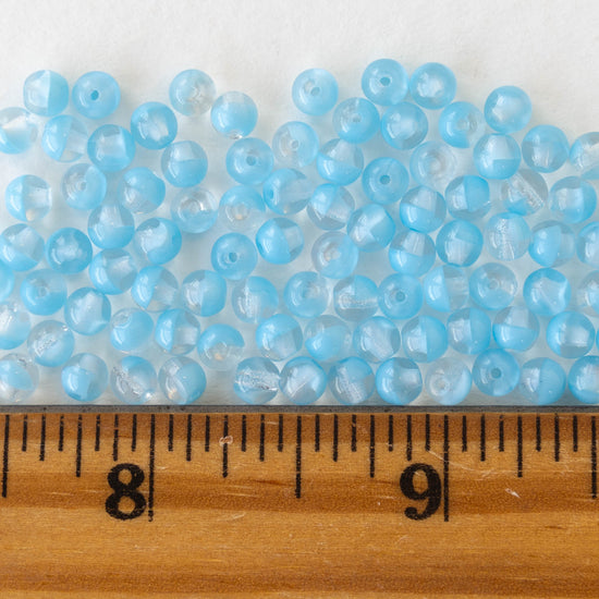 4mm Round Glass Beads - Blue Crystal Marble - 100 Beads