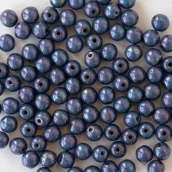 4mm Round Glass Beads - Opaque Blue Purple Luster - 100 Beads