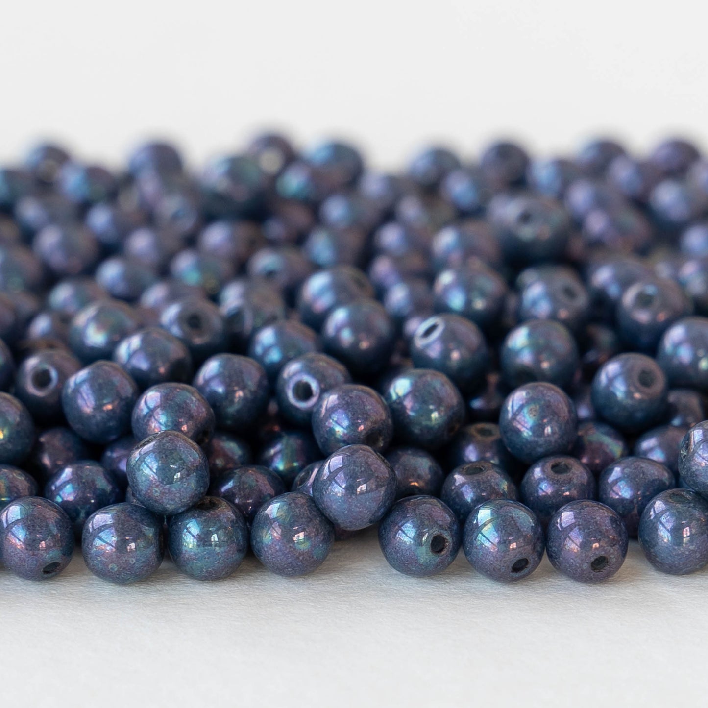 4mm Round Glass Beads - Opaque Blue Purple Luster - 100 Beads