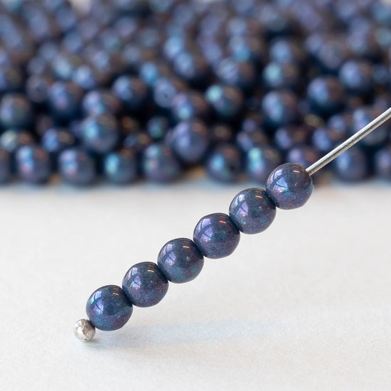 4mm Round Glass Beads - Opaque Blue Purple Luster - 100 Beads