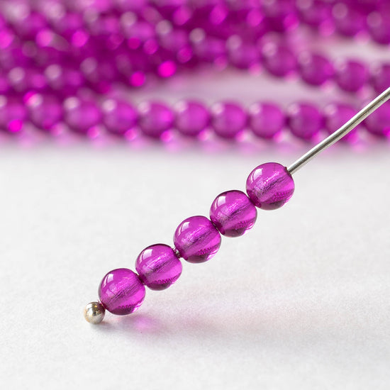 4mm Round Beads - Bright Purple - 100 beads