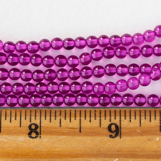 4mm Round Beads - Bright Purple - 100 beads