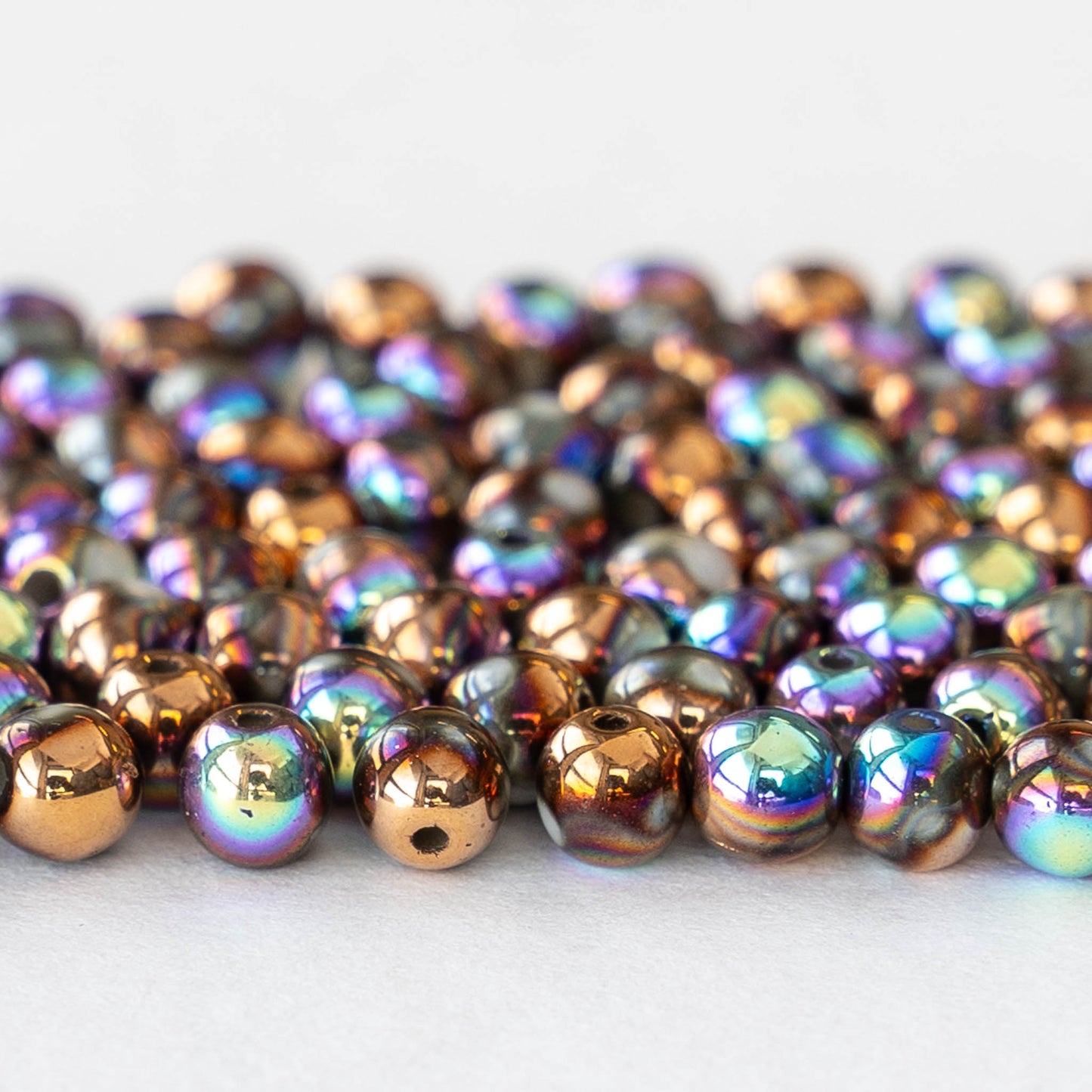 4mm Round Glass Beads - Metallic Bronze AB -  120 Beads