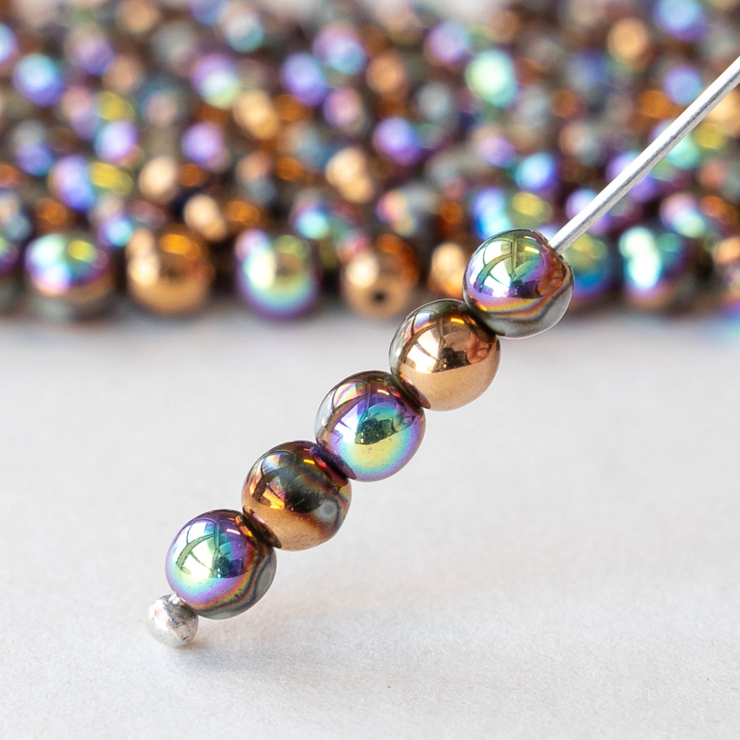4mm Round Glass Beads - Metallic Bronze AB -  120 Beads