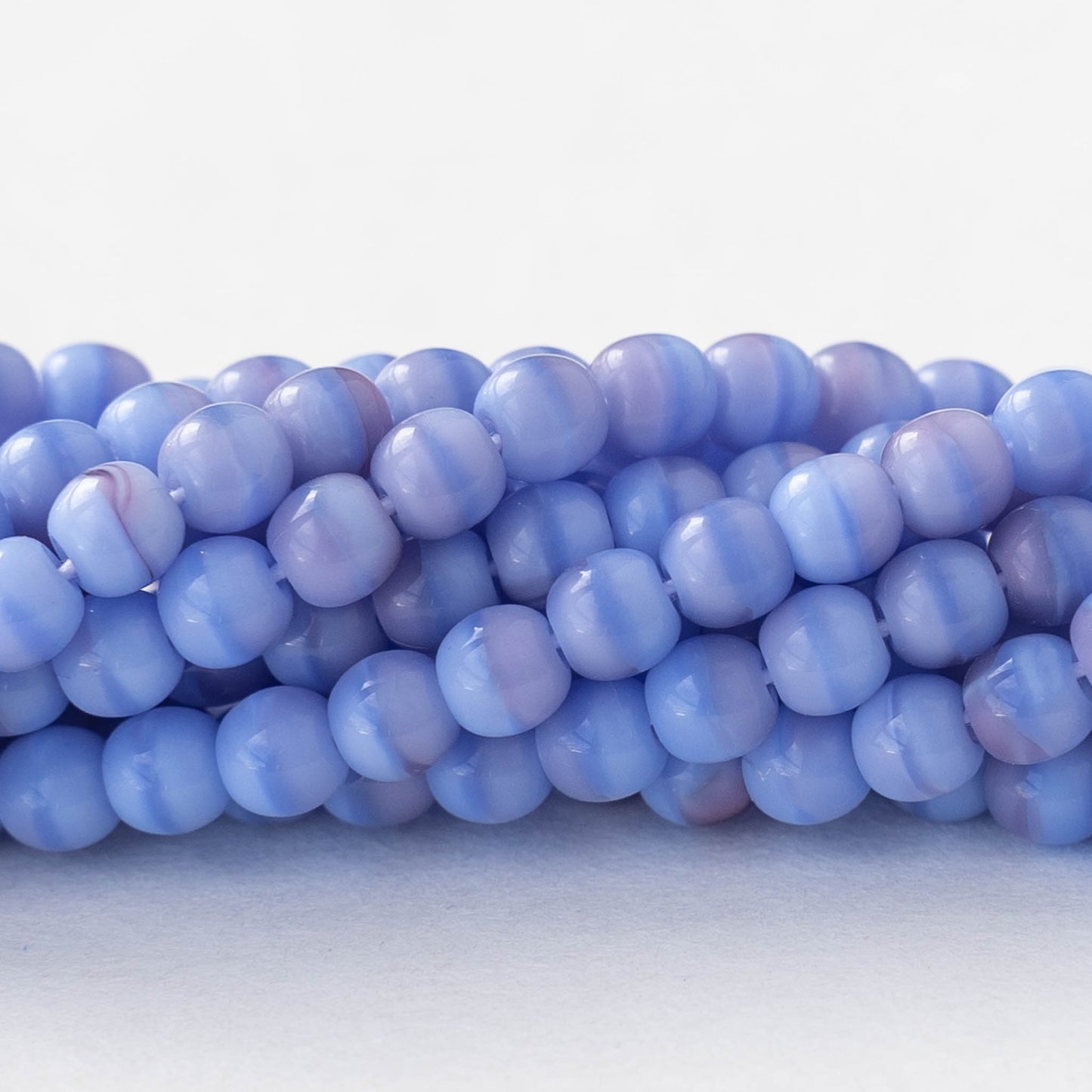 4mm Round Glass Beads - Light Blue Marble - 120 Beads