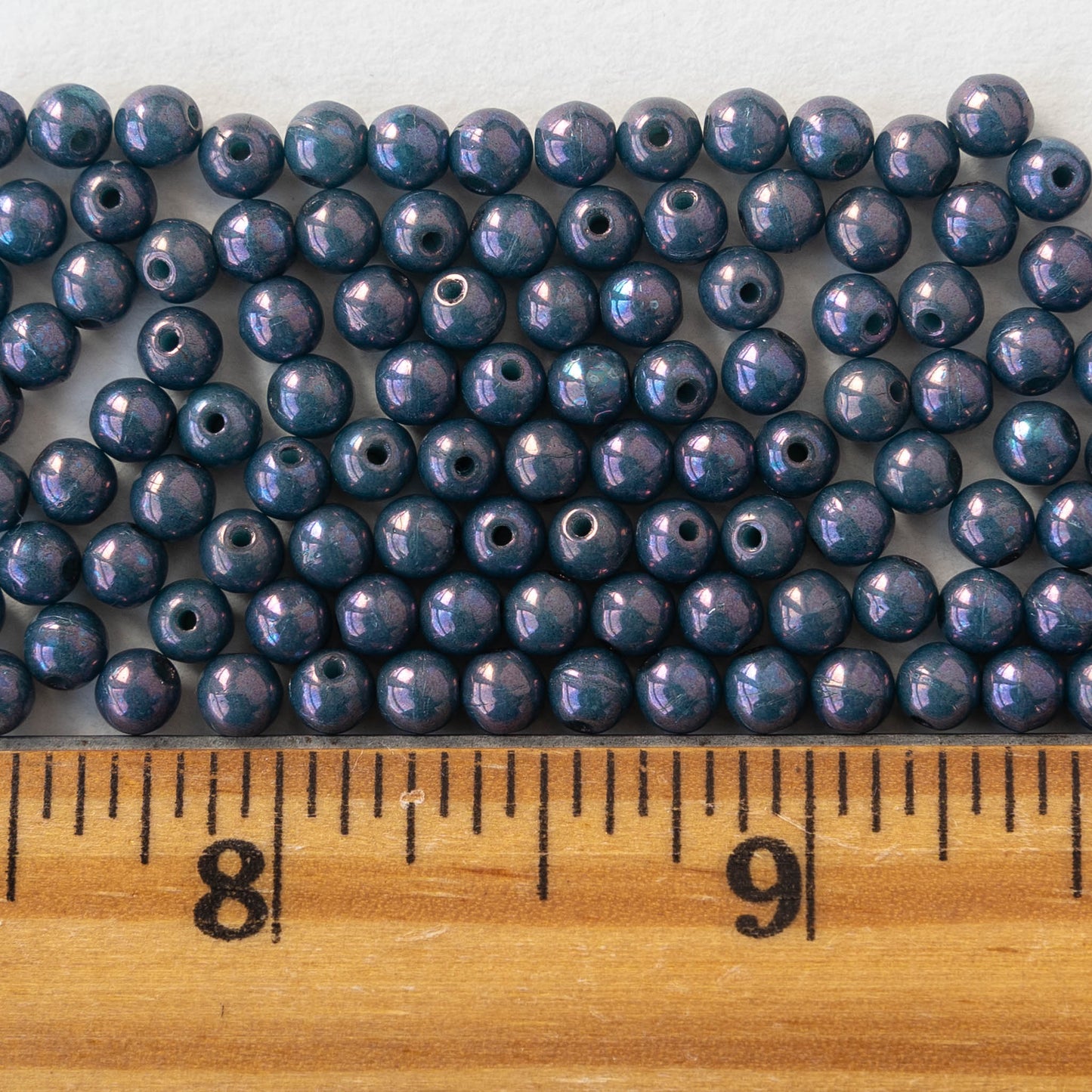 4mm Round Glass Beads - Blue with Purple Luster  - 100 Beads