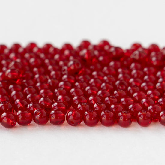 4mm Round Glass Beads - Dark Red - 100 beads
