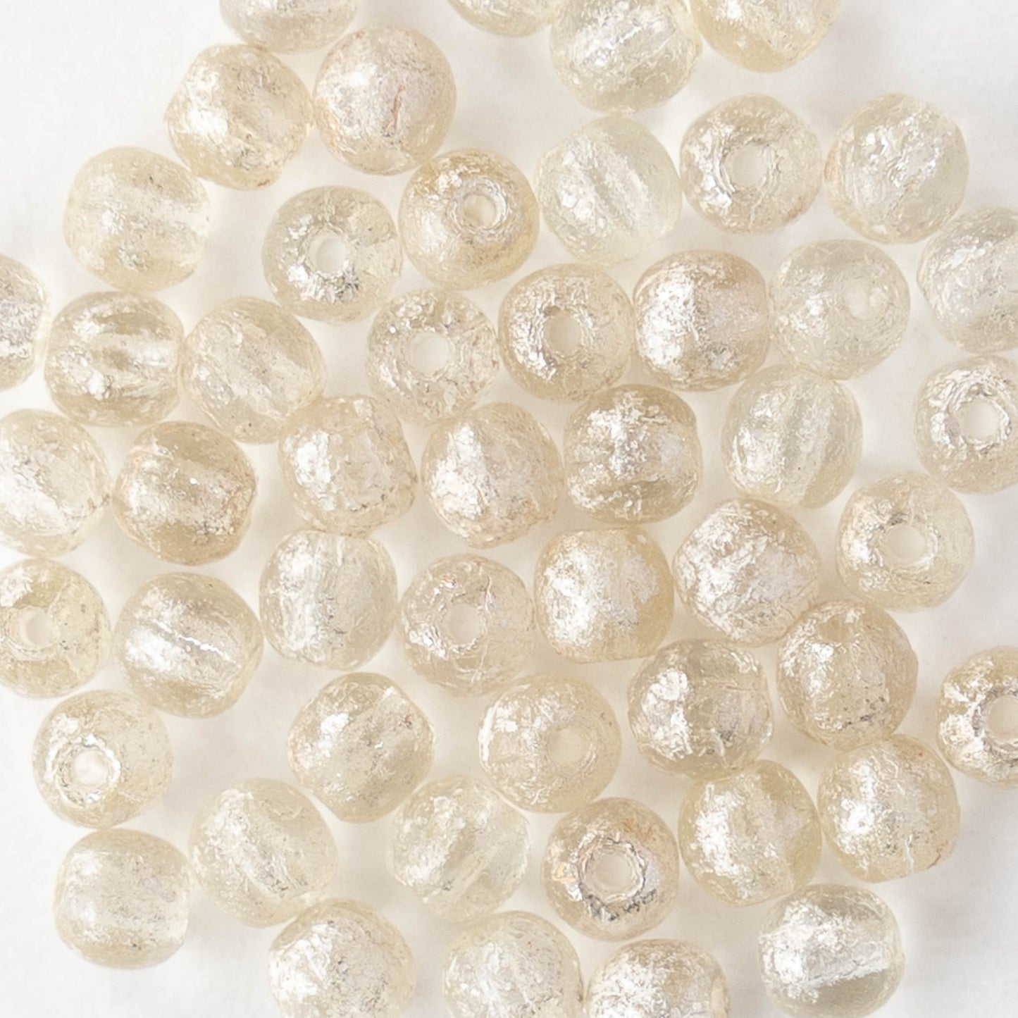 4mm Round Glass Beads - Etched Crystal with Silver Dust - 50 Beads
