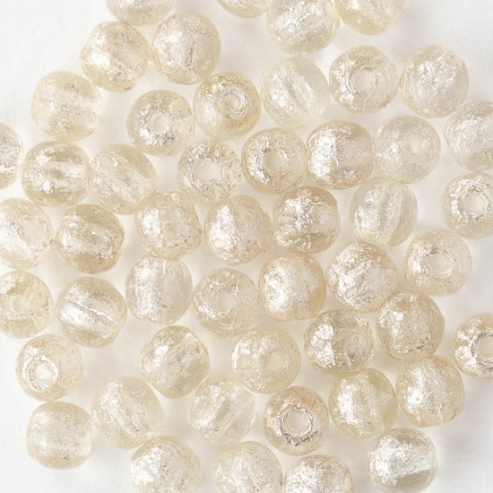 4mm Round Glass Beads - Etched Crystal with Silver Dust - 50 Beads