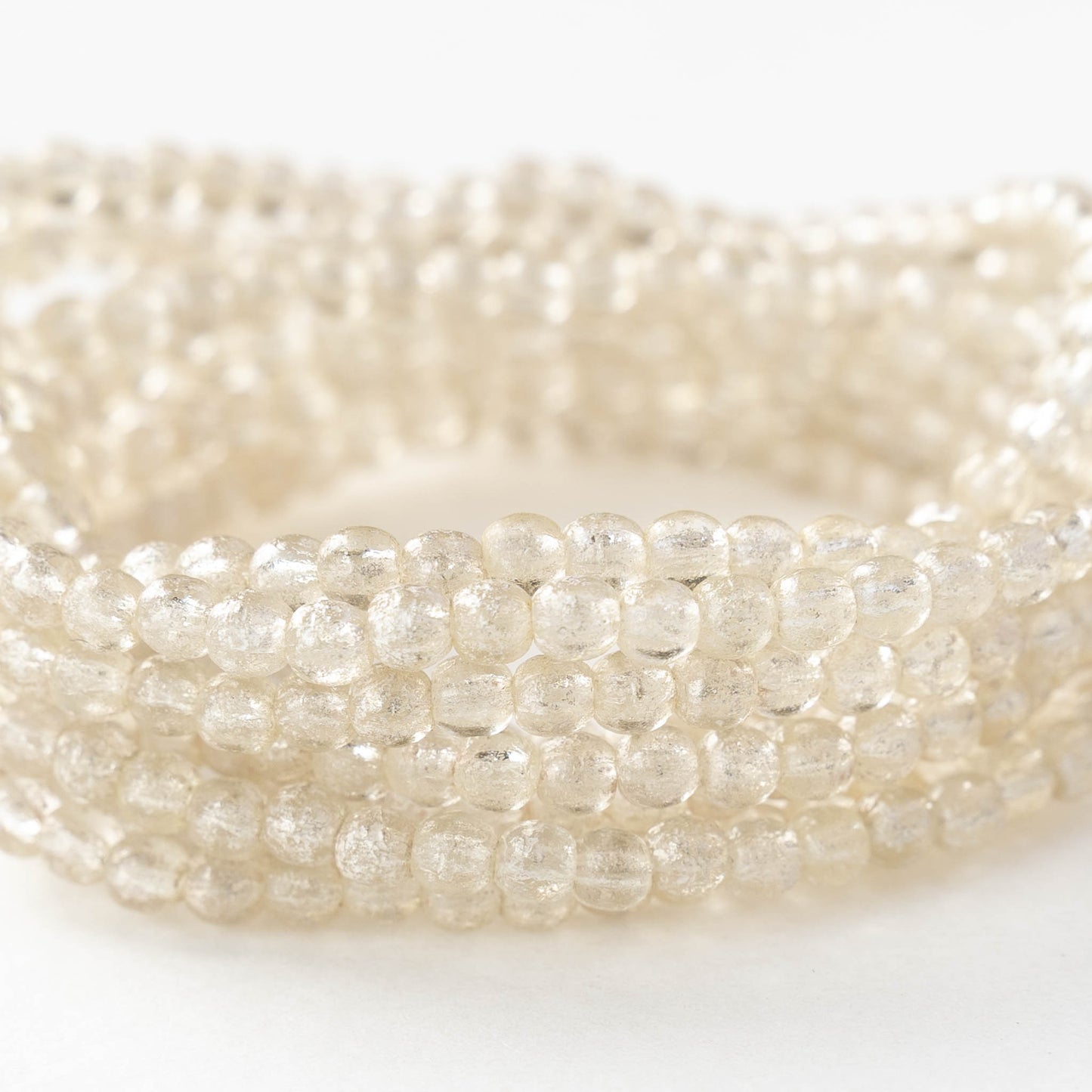 4mm Round Glass Beads - Etched Crystal with Silver Dust - 50 Beads