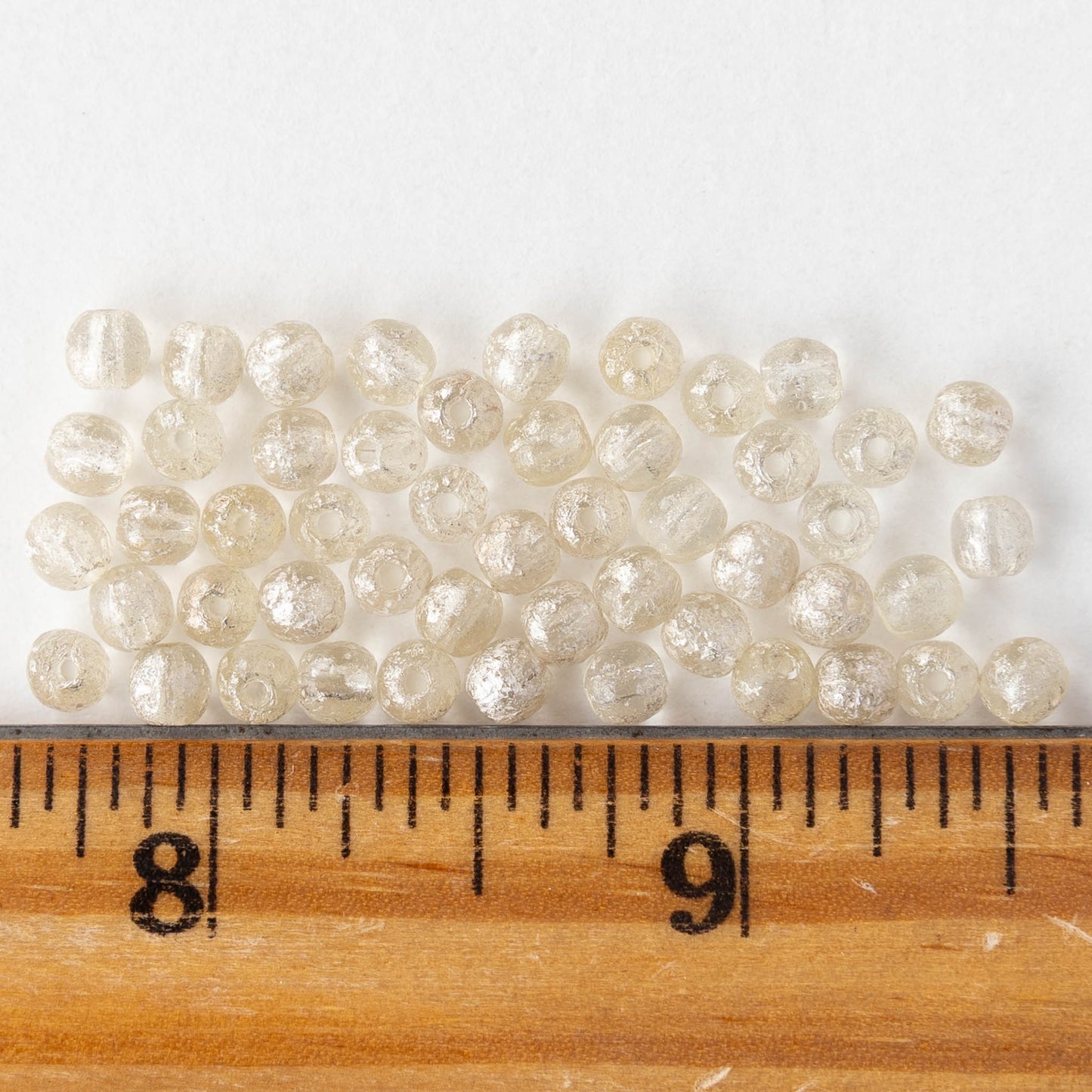 4mm Round Glass Beads - Etched Crystal with Silver Dust - 50 Beads