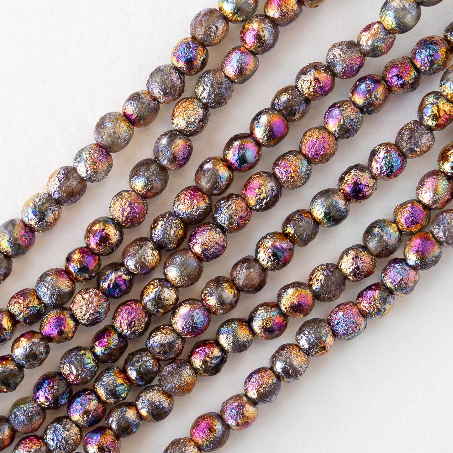 4mm Round Glass Beads - Etched Crystal Rainbow - 50 Beads