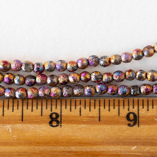 4mm Round Glass Beads - Etched Crystal Rainbow - 50 Beads