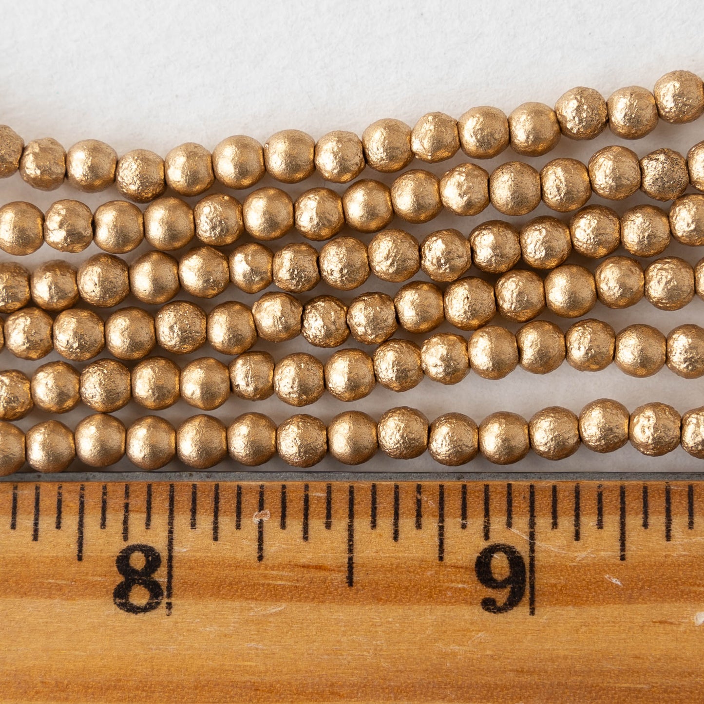 4mm Round Glass Beads - Etched Aztec Gold Matte - 50 Beads