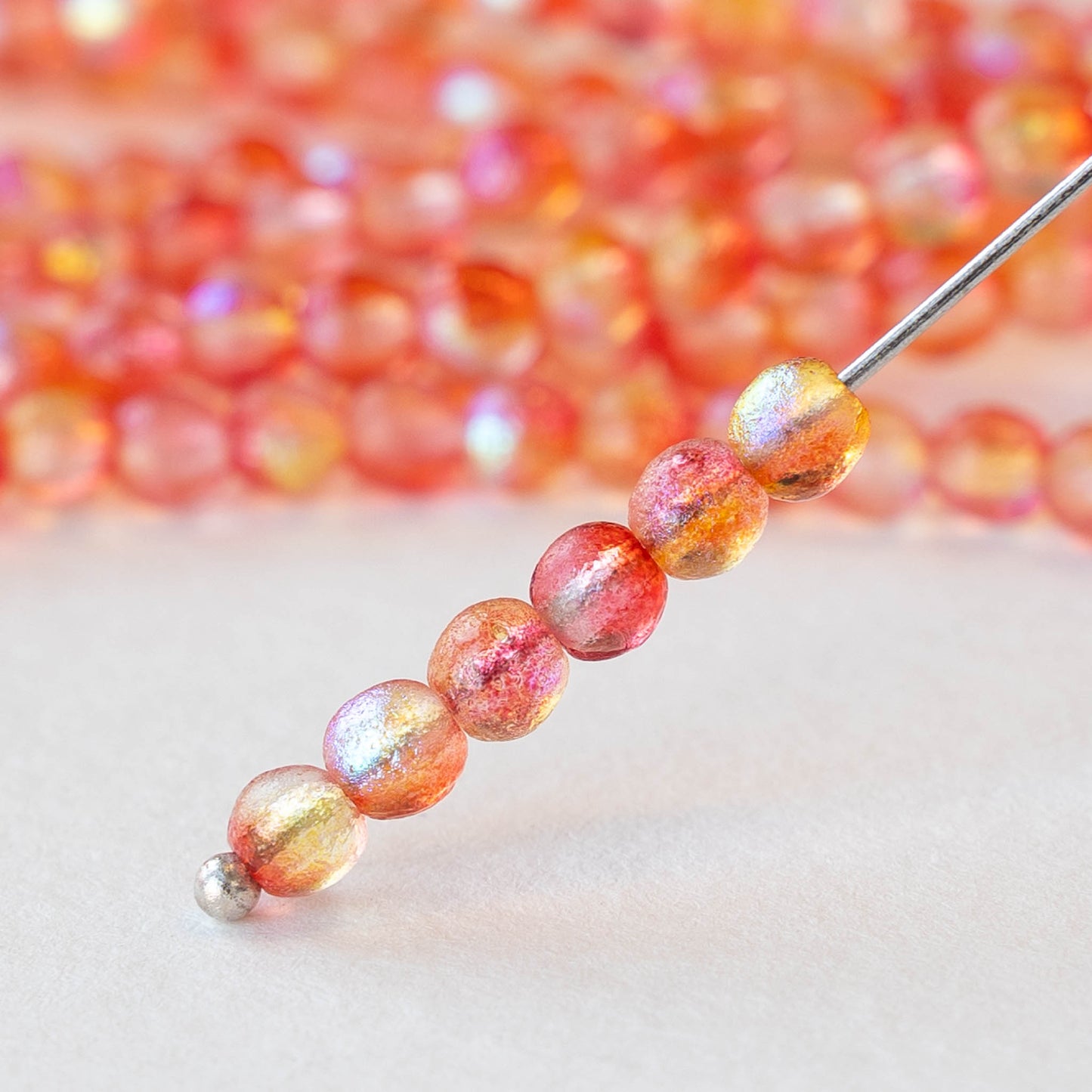 4mm Round Beads Beads - Etched Orange - 50 Beads