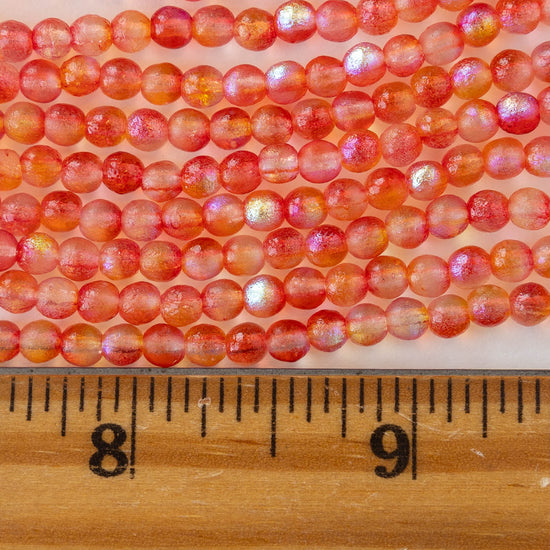 4mm Round Beads Beads - Etched Orange - 50 Beads