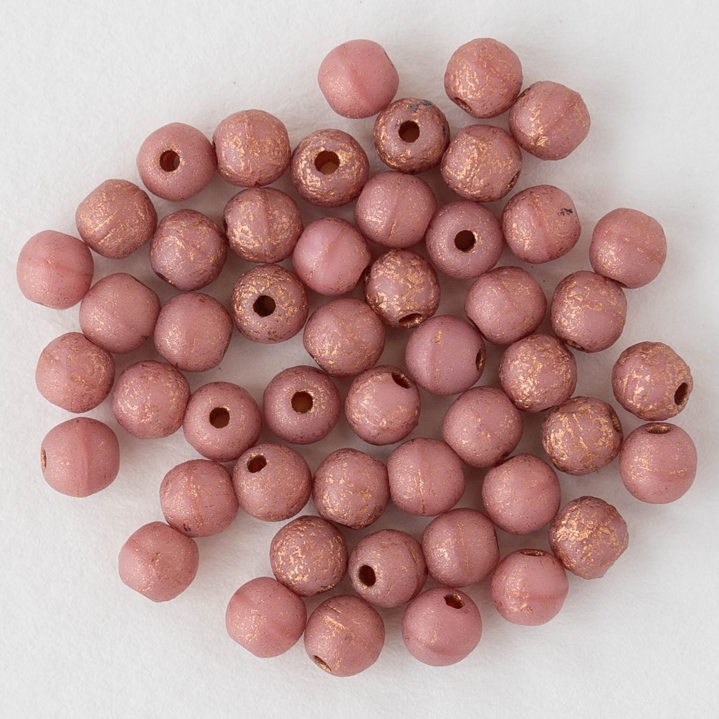 4mm Round Glass Beads - Etched Mauve - 50 Beads