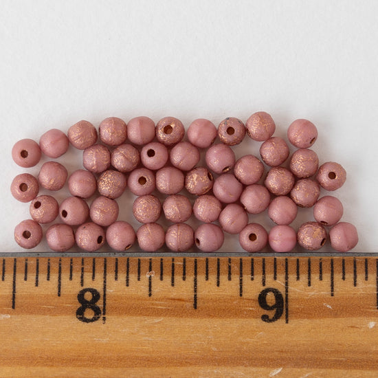 4mm Round Glass Beads - Etched Mauve - 50 Beads