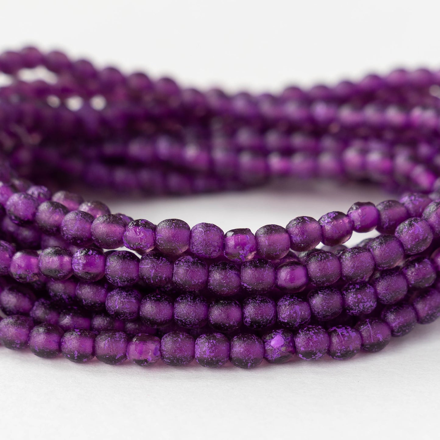 4mm Round Glass Beads - Etched Purple - 50 Beads