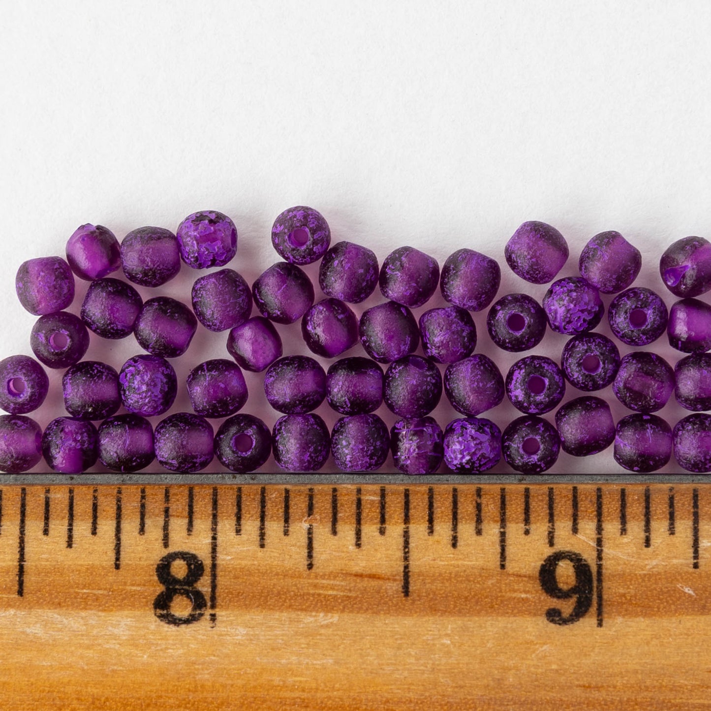 4mm Round Glass Beads - Etched Purple - 50 Beads