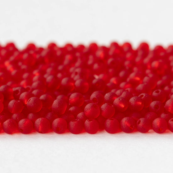4mm Round Glass Beads - Matte Red - 300 beads
